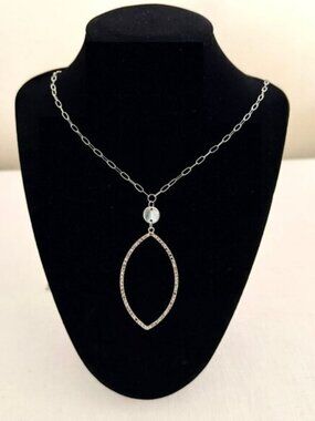 Maurices Silver Tone Long Necklace 32in Marquise Crystal Pendant Nickel Free